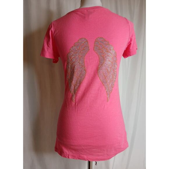 Kings of Cole V-neck T-shirt Bling Wing Back Angel Wings Pink Small AS IS - Picture 1 of 8